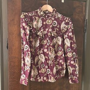 Floral Ruffle Blouse - Burgundy
